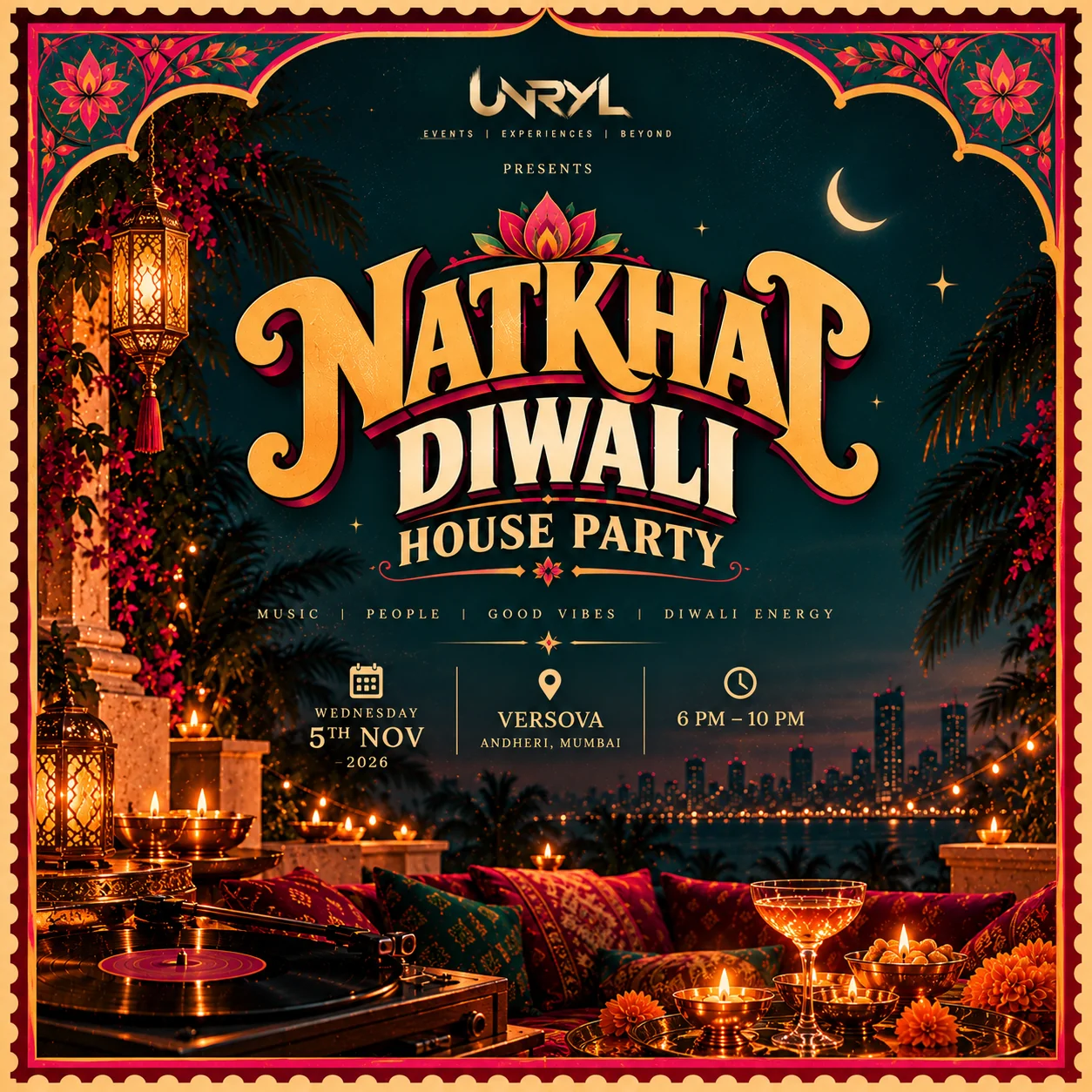 NATKHAT DIWALI house party illustrated event poster
